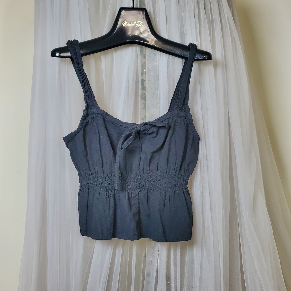 Madewell Black Babydoll Boho Top Peasant Y2K Cotton Linen Poly Whimsgoth Size 6 - Picture 3 of 6